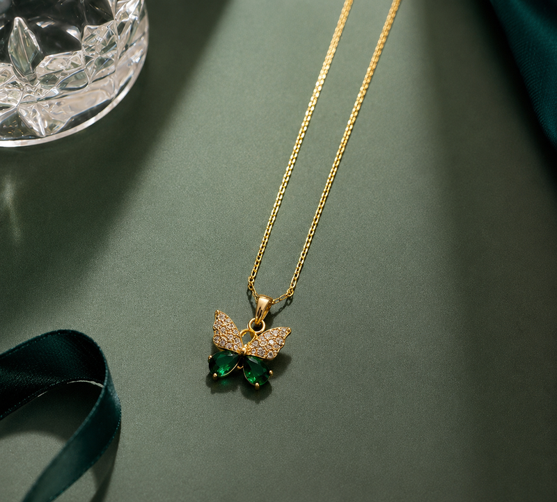 Emerald Butterfly Pendant Necklace
