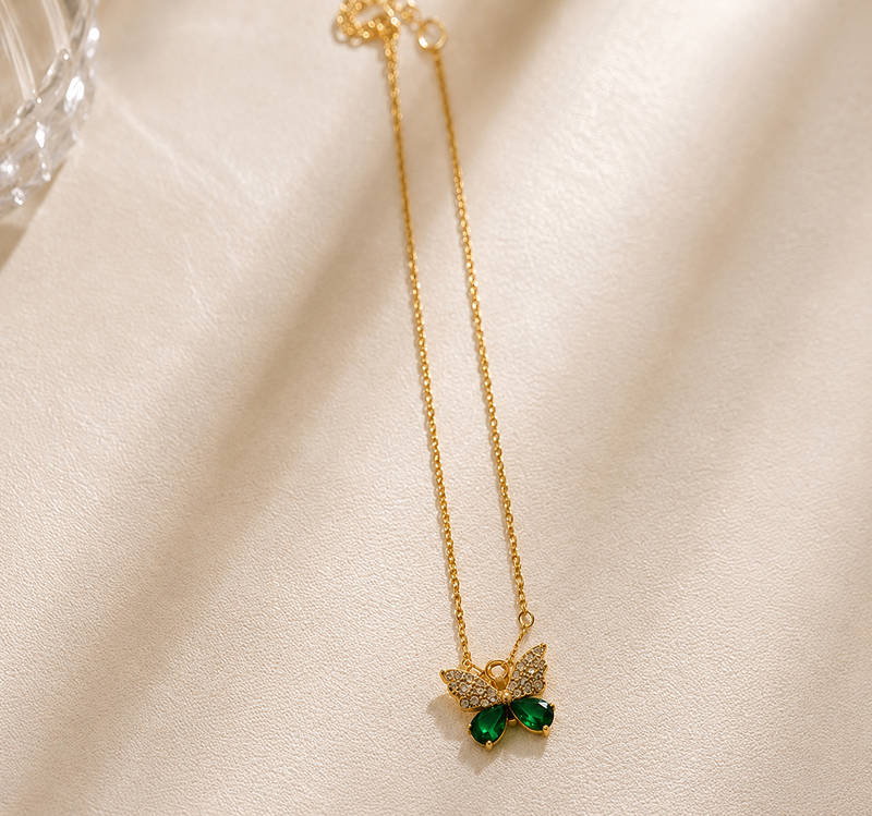 Emerald Butterfly Pendant Necklace