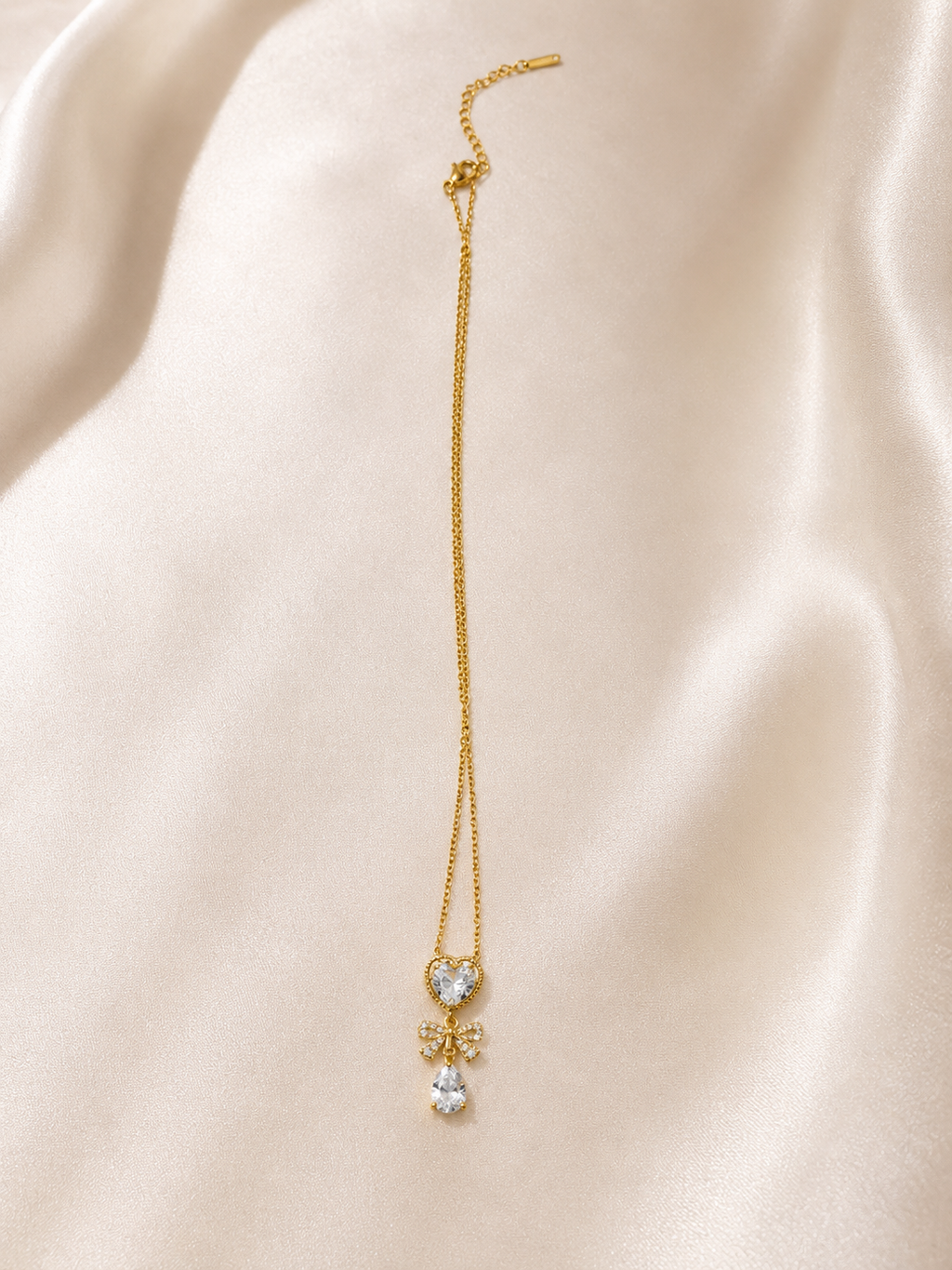 Crystal Heart Bow Pendant Necklace
