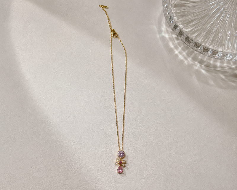 Pink Bow Crystal Pendant Necklace